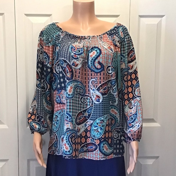 Counterparts Womens Boho Paisley Print Peasant Top Blouse Size XL - Picture 2 of 7